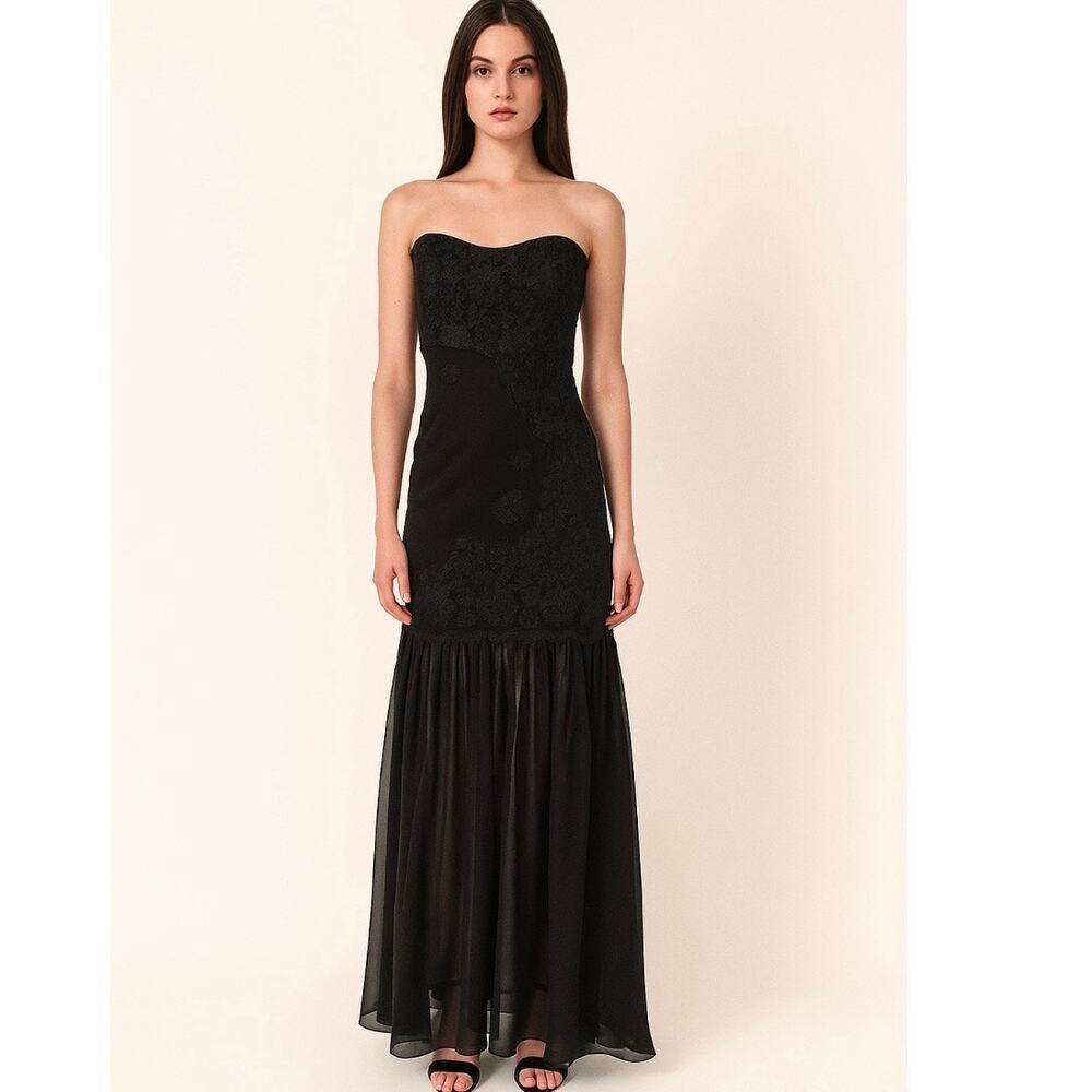 Aidan Mattox Black Mermaid Style Strapless Gown With Lace Size 6